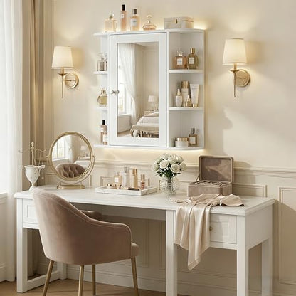 Merax Bathroom Medicine Cabinet, Bathroom Mirror Cabinet Wall Mounted with 6 Side Open Shelves, White Wall Cabinet with Mirror, White - color: White, style: With Mirror