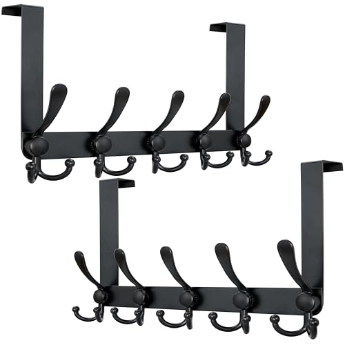 Over Door Hook 2.0 - Upgraded Version - Simple-Assembly, Strong, Heavy-Duty Stainless Steel 5-Tri-Hook Over The Door Hanger Rack, SimpleStrong Series, Black, Pack of 2 - color: Black