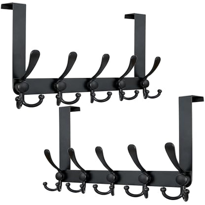 Over Door Hook 2.0 - Upgraded Version - Simple-Assembly, Strong, Heavy-Duty Stainless Steel 5-Tri-Hook Over The Door Hanger Rack, SimpleStrong Series, Black, Pack of 2 - color: Black