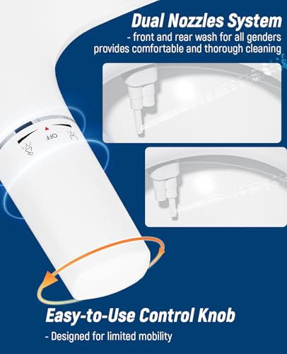 SAMODRA Bidet Toilet Seat with Soft Close Lid | Fits Round Toilets,Non-Electric,Dual Nozzle System, Adjustable Water Pressure, Quick-Release for Easy Installation & Clean