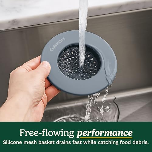 Cuisinart Stainless Steel Kitchen Sink Drain Strainer, 2-Pack, 4.35" | Fits standard 3.5in drains, silicone base and mesh, scratch-safe on steel or porcelain, enamel-coated to resist rust - color: Dark Gray