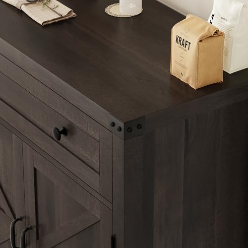 HOSTACK Kitchen Storage Cabinet, Farmhouse Coffee Bar Cabinet, Dark Brown | Small Buffet Cabinet with Doors & Wide Drawer, Wood Sideboard Buffet, Entry Table w/ Adjustable Shelf for Dining Living Room - color: Dark Brown