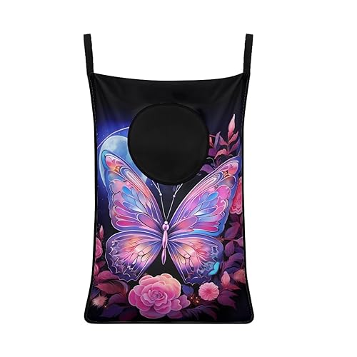 ZFRXIGN Pink Rose Butterfly Hanging Hamper Laundry Bag Laundry Baskets Over Door Laundry Hamper Space Saving Storage Organizers Dirty Clothes Hampers for Girls Gifts Reusable - color: Butterfly Rose