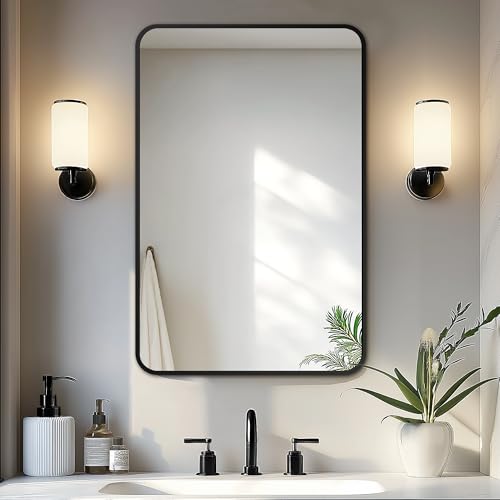 Bathroom Vanity Mirror, Black Framed Mirror for Over Sink, 30x20 | HD glass, distortion-free for makeup and grooming, Sturdy frame, all mounting hardware, hangs horizontal or vertical - color: Rect Black, size: 30"L x 20"W