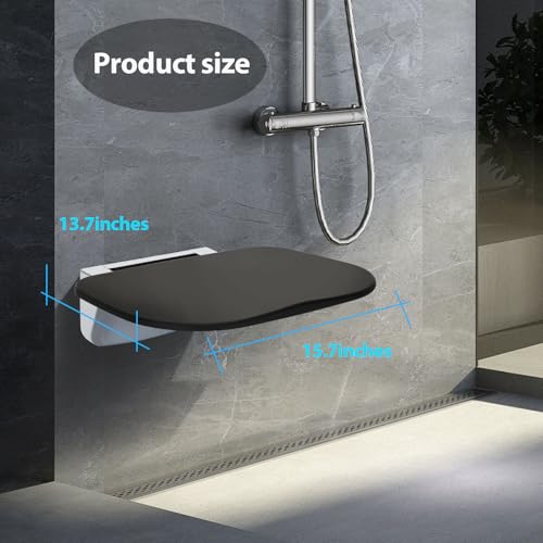 Foldable Shower Seat Wall Mounted – 400lb Shower Bench, Small Shower Spaces, 17" Secure Fold Down Design (Black)