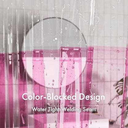 AmazerBath 100% EVA Shower Curtain Liner, 72 x 72 Inches Heavy Duty Shower Curtain and Liner 2-in-1 with 3 Clear Stones and 12 Brass Grommets, Color Block Soft Shower Liner - Clear & Bright Pink - color: Rainbow Flip Vibrant Haven