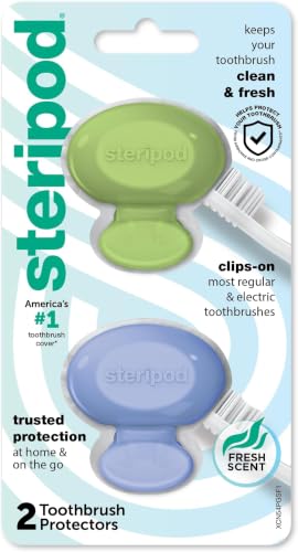 Steripod Clip-On Toothbrush Protector,Green and Blue,2 Count (Pack of 12) - color: Green and Blue, size: 2 Count (Pack of 12)