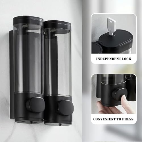 2-Chamber Soap Dispensers Wall Mount,400ml Bathroom Shower Dispenser,Press Manually Lotion Shower Soap Dispenser Use for Home,Bath,Kitchen,Hotels,Apartment,Restaurants(Black) - color: Black, size: 2 Chamber