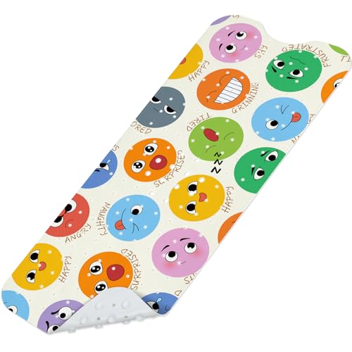 SHUCHING Baby Bath Mat for Tub Non Slip-40x16 Inch | Bathtub Mat for Kids & Toddler Mold Free, Long Shower Mat for Inside Shower with Suction Cup, Machine Washable - color: Emoji