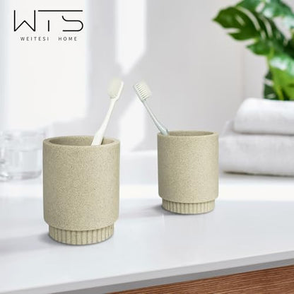 Resin Bathroom Accessories Set, 4 Pcs Modern Bathroom Accessory Set with Liquid Plastic Pump Lotion Soap Dispenser,2 Toothbrush Cup, Soap Dish Countertop Vanity Organizer (Beige) - color: Beige
