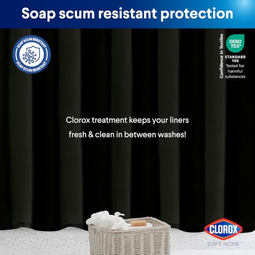 Clorox 2-in-1 Bathroom Shower Curtain Liner, Durable Fabric, Weighted Magnets for Bath Water Control, Washable Premium Quality, Modern - 72" x 72" Black - color: Black - Standard