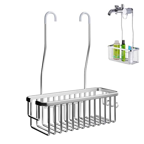 Shower Caddy Hanging, Hanging Shelf over Shower Door Caddy Rack Bathroom Storage Rack Shampoo Bracket Hung on the Bar