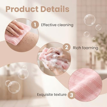 Exfoliating Towel 3 Pack, Pink Blue Black, 40 Inch Exfoliating Washcloth | For Daily Body Exfoliation, Long Shower Scrubber Cloth For Back And Body Care Checkered
