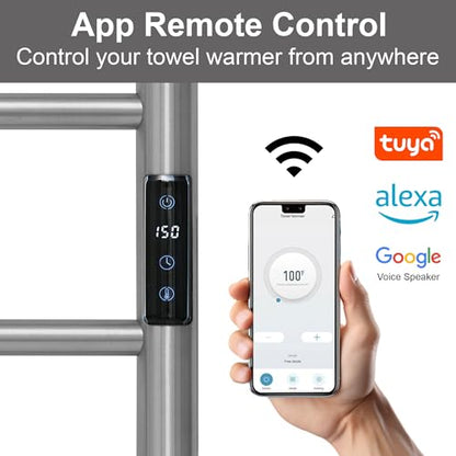 Electric Towel Rack with Voice Control for Alexa & Google Home,TUYA-Wall-Mounted Bathroom Heating Towel Warmer,Plug-in,26.77x20.47x4.39in,Stainless Steel Material,Brushed，6 Bars - color: Brushed With Wifi, size: 6 Bar