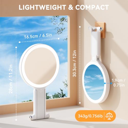 Auxmir 30X/1X Magnifying Travel Makeup Mirror with Lights, 3-Color Dimmable | 56 LEDs, 3 color modes, stepless dimming, dual-side touch control, 2000mAh rechargeable, 3-in-1 tabletop, handheld or hanging