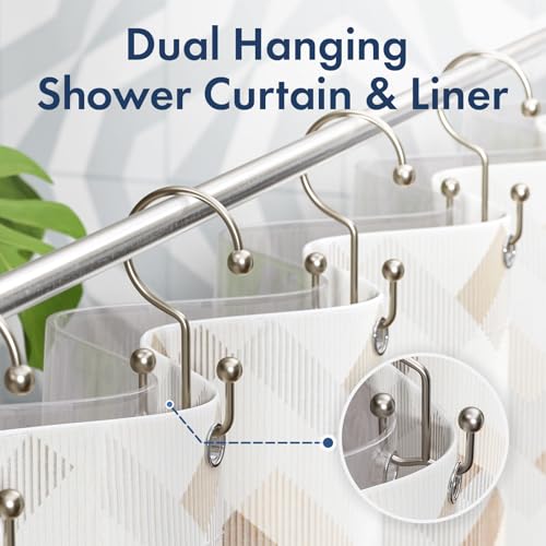 Bathway Shower Curtain Hooks Matte Nickel Shower Curtain Rings, 12 Pcs Double Hook Shower Curtain Hooks Rings Shower Curtain Hangers Rust Proof, Metal Shower Hooks for Bathroom Shower Curtain Rod - color: Matte Nickel, style: Minimalist