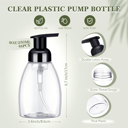 Nuenen 48 Pieces Foaming Soap Dispensers 8 oz Foaming Pump Bottle Plastic Hand Soap Dispenser with Pumps Empty Refillable Press Containers for Liquid Shampoo Bathroom Kitchen(White, Black) - color: White, Black