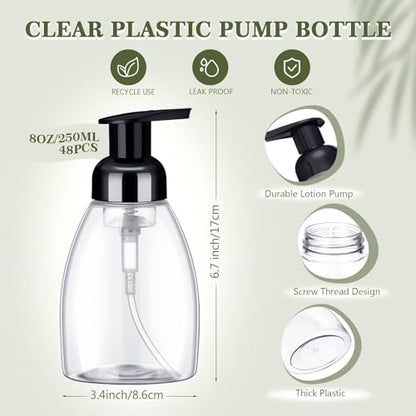Nuenen 48 Pieces Foaming Soap Dispensers 8 oz Foaming Pump Bottle Plastic Hand Soap Dispenser with Pumps Empty Refillable Press Containers for Liquid Shampoo Bathroom Kitchen(White, Black) - color: White, Black