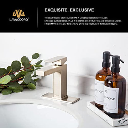 Single Hole Brushed Nickel Bathroom Faucet, BF307-BN | Modern Single Handle Bathroom Sink Faucet Vanity Faucet with Drain Assembly, Deck Plate Included - color: Brushed Nickel