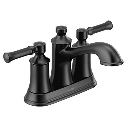 Moen Dartmoor Matte Black Traditional Two Handle Centerset Bathroom Sink Faucet, 6802BL - color: Matte Black