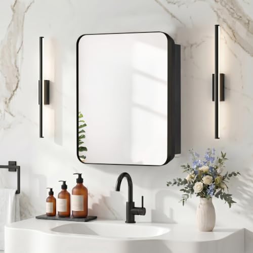 Bathroom Medicine Cabinet with 16"x20" Stainless Steel Framed Mirror,Recessed or Surface Mounted Bathroom Mirror Cabinet,Storage Cabinetfor Bathrooms, Guest Rooms, Apartments, Farmhouse Decor - color: Dark Gray, size: 16"x20"
