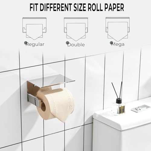 KOKOSIRI Toilet Paper Holder with Shelf Chrome Bathroom Toilet Roll Holder for Restroom T-304 Stainless Steel Wall Mounted, Polished Finish, B2010CH - color: Polished Chrome, size: With Shelf(1 Pack)