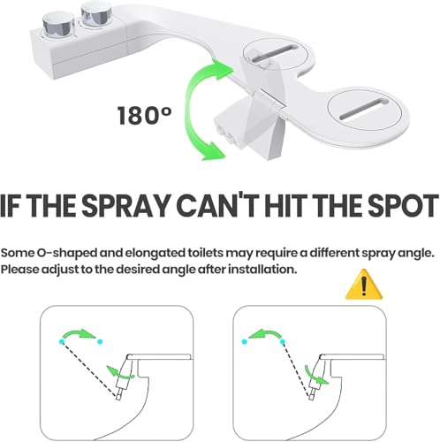 Toilet Bidet With Left/Right Side Reversible Design, Fresh Water, Non-Electric, Toilet Bidet Attachment, Right/Left Hand Side with Dual Nozzle, Self-Clean, Includes Extended Screws - color: White Knob with Longer Screws