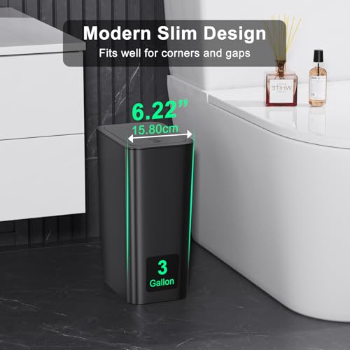 N. NETDOT 3 Pack Small Trash Can with lid, 3 Gallon Bathroom Trash Can,Garbage Can Slim Trash Bin Waste Basket for Bathroom,Kitchen,Bedroom,Living Room,Office,Laundry - Black - color: Black, size: 3 X 3 Gal