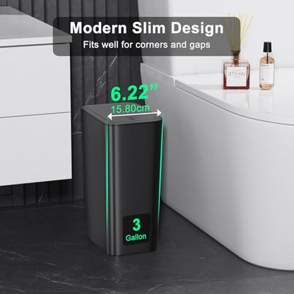 N. NETDOT 3 Pack Small Trash Can with lid, 3 Gallon Bathroom Trash Can,Garbage Can Slim Trash Bin Waste Basket for Bathroom,Kitchen,Bedroom,Living Room,Office,Laundry - Black - color: Black, size: 3 X 3 Gal