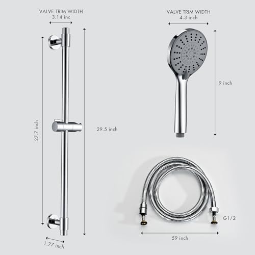 Adjustable 30-Inch Shower Slide Bar with 5-Function Handheld Shower Head, Stainless Steel Wall Mount Shower Slide Bar Set with Extra Hose (Chrome) - color: Chrome