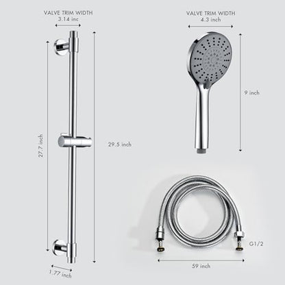 Adjustable 30-Inch Shower Slide Bar with 5-Function Handheld Shower Head, Stainless Steel Wall Mount Shower Slide Bar Set with Extra Hose (Chrome) - color: Chrome