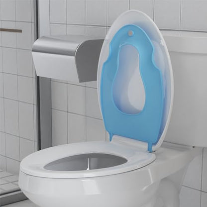 19" Elongated Toddler Toilet Seat, Built-In Potty Training Seat with Soft Quiet Close Non-Slip Design, Magnetic Kids Seat and Cover for Family Bathrooms, Durable and Easy to Clean,Blue - color: Blue, with Toddler Seat, size: Elongated (19″)