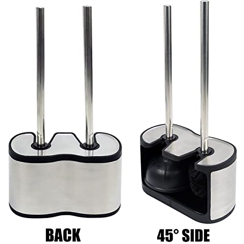 Casaphoria Stainless Steel Toilet Bowl Brush with Holder and Plunger Set, Freestanding Canister for Bathroom, 2 in 1 Hideaway Holder Heavy Duty Unclogger Plunger - style: Deluxe Long_handle