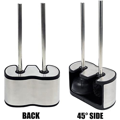Casaphoria Stainless Steel Toilet Bowl Brush with Holder and Plunger Set, Freestanding Canister for Bathroom, 2 in 1 Hideaway Holder Heavy Duty Unclogger Plunger - style: Deluxe Long_handle