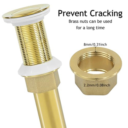 Bathroom Sink Drain,2 Pack Gold Stainless Steel Bathroom Drain Stopper Without Overflow,Small Cap Pop Up Drain Assembly with Detachable Strainer Basket,Built-in Anti-Clogging - color: 2 Pack-gold-small Cap, style: Without Overflow