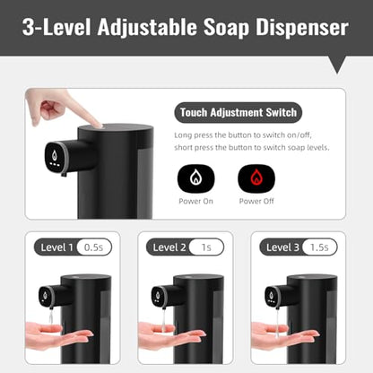 Automatic Liquid Soap Dispenser Touchless, USB Rechargeable Smart Hand Soap Dispenser, 13.5oz/400ml, 3-Level Adjustable, Compatible with Thick Thin Dish Soap for Bathroom Kitchen, Clog-Free (Black) - color: Black