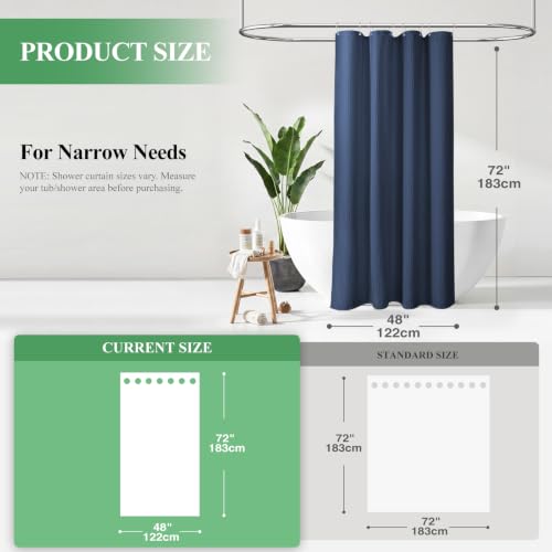 Stall Waffle Shower Curtain 256 GSM Heavy Fabric 48x72 Navy Blue | 48 Inch Wide, Thick Polyester Cloth, Weighted Hem, Water Repellent, Washable Hotel Shower Curtain Set for Bathroom 8 Hooks - color: Navy Blue, size: 48"W x 72"L (Pack of 1)