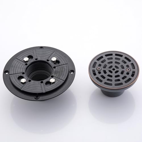 RANDOM Round Shower Drain SUS304 Stainless Steel Oil Rubbed Bronze Shower Drain 4 inch with Adjustable PVC Base Flange,Shower Floor Drain with Removable Cover Grid Grate - color: A-oil Rubbed Bronze-4″ Round With Base Flange