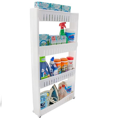 Slim Rolling Storage Cart for Bathroom and Laundry Room Organization - Narrow Space-Saving Mobile Shelving Utility Cart - Versatile Tier Design (White, 4 Tier) - size: 4 Tier, style: White