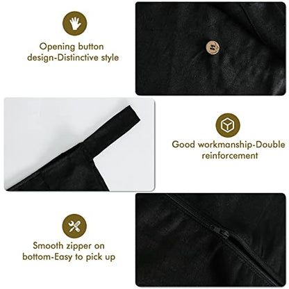 Linen Hanging Laundry Bag, 100% Linen Over The Door Laundry Hamper with Buttons and Zipper, Space Saving Door Hampers for Laundry Dirty Clothes Home Travel, Black - color: Black