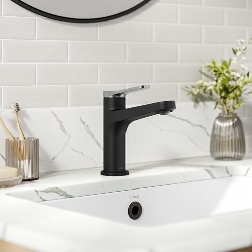 KRAUS Indy Single Handle One Hole Bathroom Sink Faucet in Spot-Free Brushed Nickel/Matte Black, KBF-1411SFBNMB - color: Spot Free Brushed Nickel/Matte Black, style: Basin + Pop-Up Drain