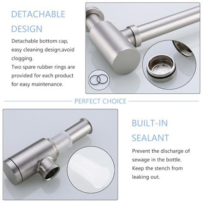 Bathroom Brass Contemporary Round Bottle P Trap 1-1/4, Lavatory Adjustable Basin Sink Waste Drain P-Trap Kit, General US Standard, Brushed Nickel SW-83888BN. - color: T02-brushed Nickel