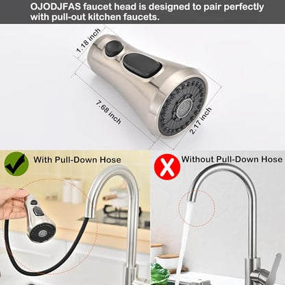 Universal Kitchen Faucet Head Replacement Brushed Nickel,ABS | 3 Function Pull Down Sink Spray Nozzle with 17 Adapter Compatible with Moen,Delta,Kohler,WEWE,American Standard Faucet - color: Brushed Nickel