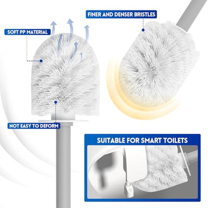 Y-in Hand Toilet Brush, Toilet Bowl Cleaners Brush with Hidden Holder, Long Handle, Durable PP Bristles, Modern RV Bathroom Accessories, Deep Cleaning, Wall mountable. - Grey - color: Grey Classic