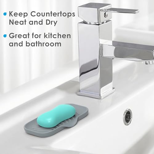 Jalopink 2 Pack Soap Holder with Drain - Self Draining Waterfall Soap Dish & Sponge Holder for Kitchen Sink Organizer, Non-Slip Dish Soap Tray for Dispenser Bottle, Gray Pink, 6x3.4 Inches