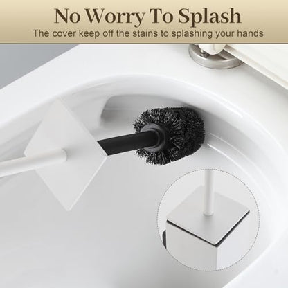 Toilet Brush and Holder Wall Mounted, White Aluminum with 2 Replaceable Heads, Bathroom Toilet Brush, Drill or 3M Adhesive Mount for Bathroom - color: White-wall Mounted
