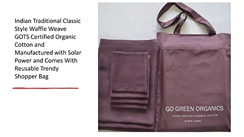 Bath Towel Set Waffle Organic Cotton GOTS Certified Burgundy Super ABSORBANT & Quick Dry NO SOFTENERS Environment Friendly 1xBATH 58x30.5, 2xHAND 29x20, 4xFACE 12x12INCH - color: Burgundy
