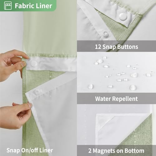 eachope No Hook Stall Shower Curtain with Snap-in Fabric Liner - 54x80 Heavy-Duty Linen Textured Striped Design,Narrow Rustic Modern Farmhouse Bohemian Bathroom Curtain,Water-Repellent,Sage Green - color: Sage Green, size: 54"W x 80"L (Pack of 1)