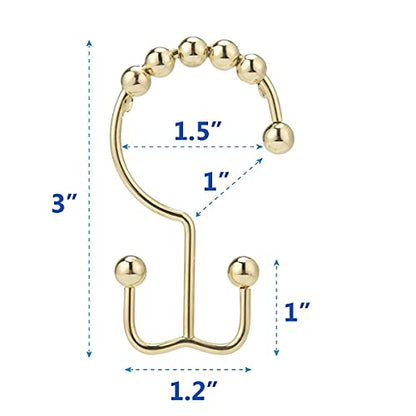 Shower Curtain Hooks Rings, Stainless Steel Double Glide Rollers Extra Wide Shower Curtain Rods Hooks for Bathroom, Set of 18 Hooks - Gold - color: Gold, size: 18 Pcs