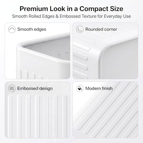 TrashAid Small Bathroom Trash Can, 2.1 Gallons, Slim Wastebasket, White | Quick Toss Open Top, Stainless Steel Garbage Can, Hand-Safe Rolled Edges, Metal Trash Bin for Office/Bedroom/Under Sink/RV